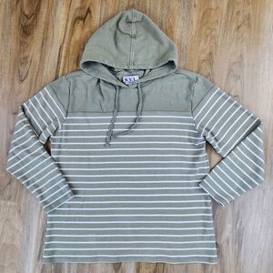 💛NYL Olive Striped Hoodie 3/4 Sleeve Popover Top Medium